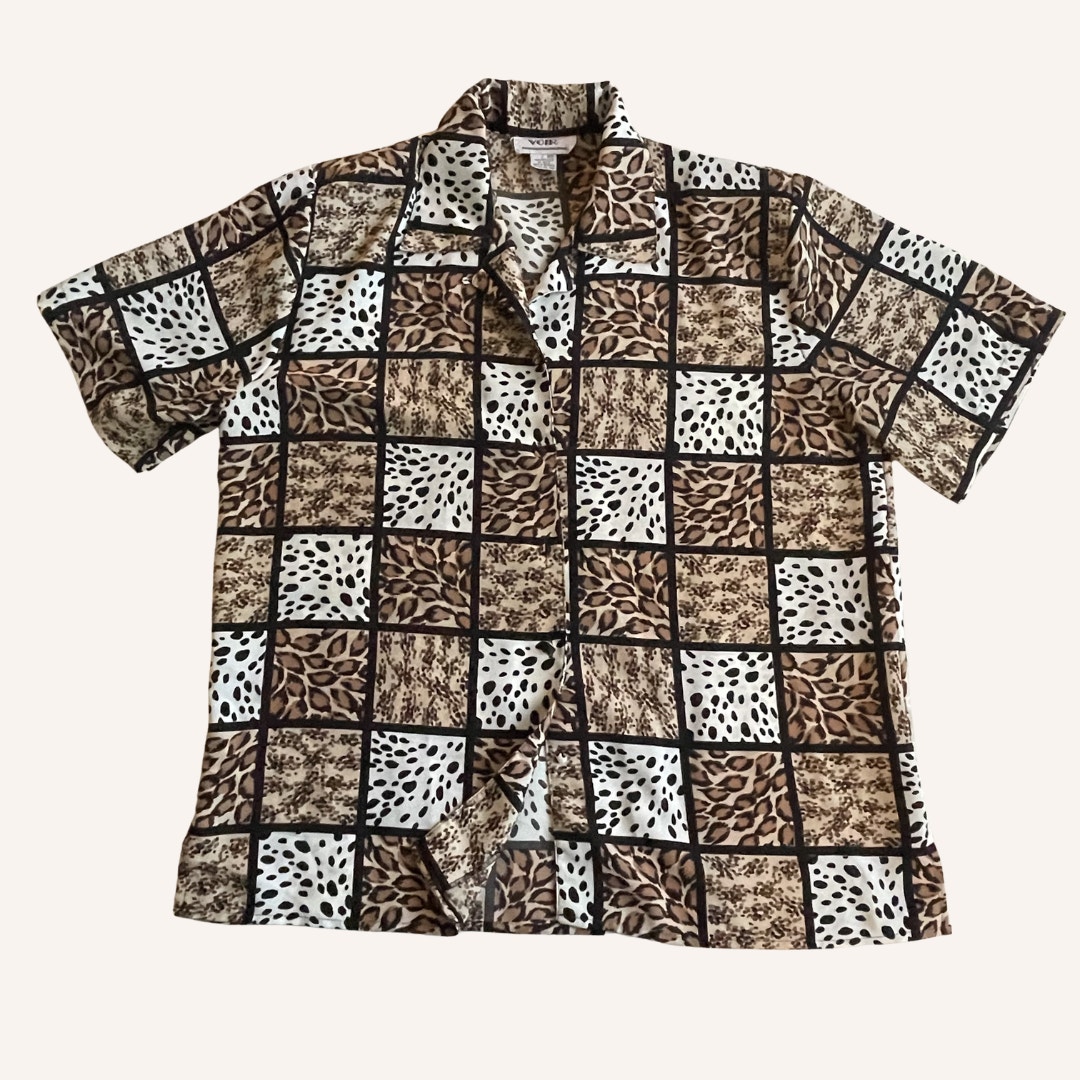 Voir Shirt, Vintage Animal Print Button Up, Short Sleeve, Size 18w